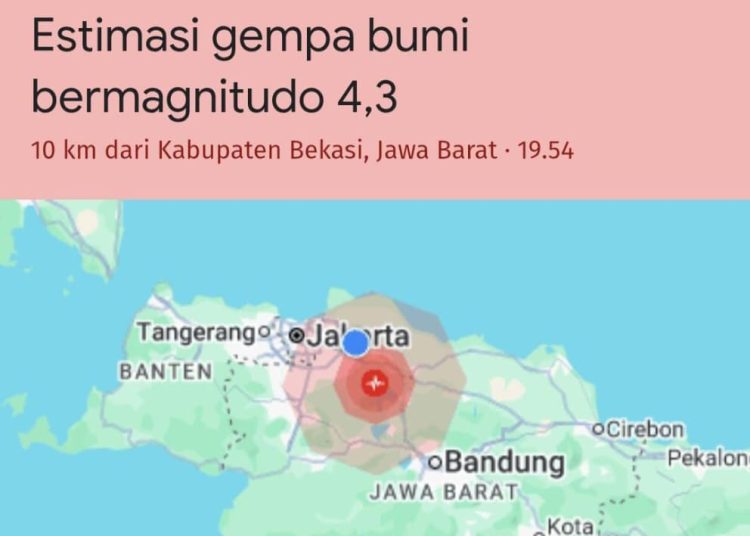 BMKG: Pusat Gempa Bekasi Magnitudo 4,9 Berada di Darat Kedalaman 10 Km